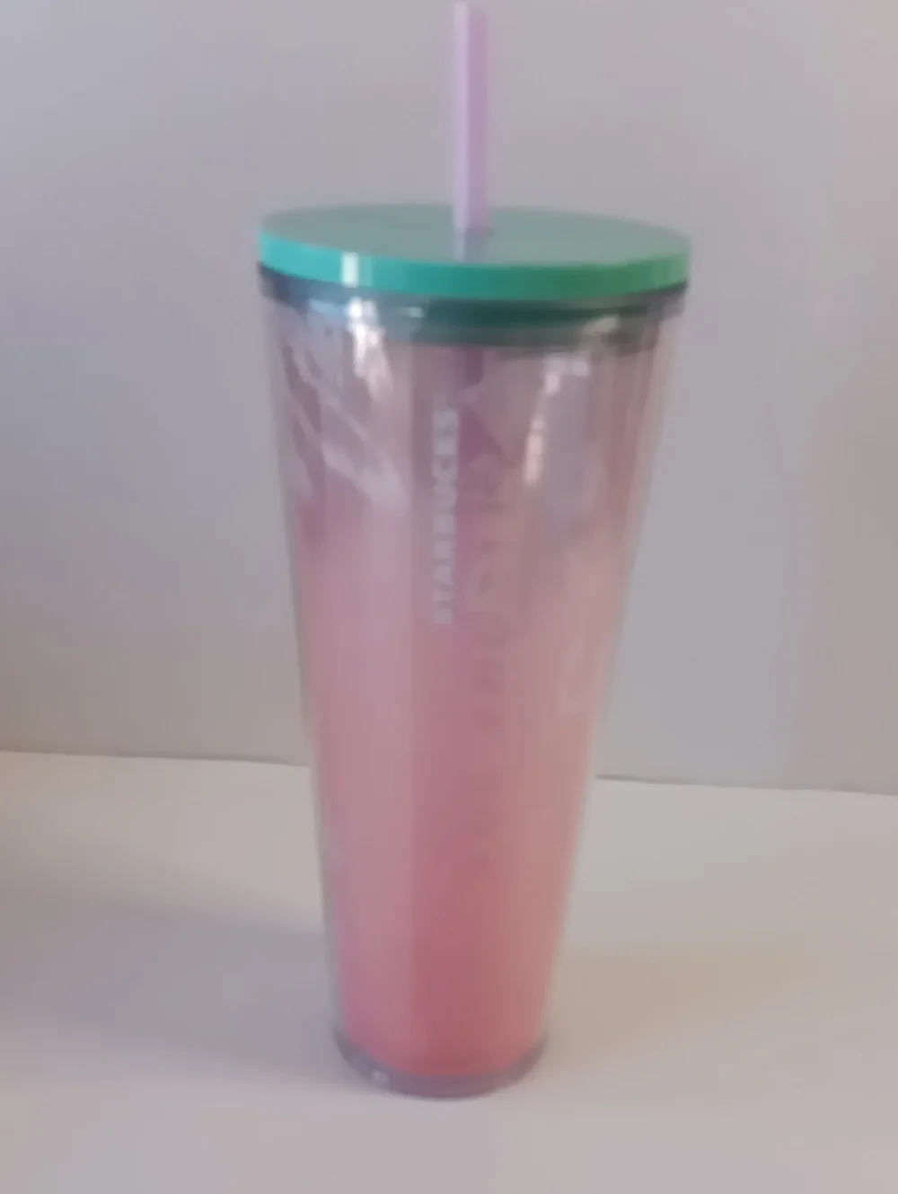 Starbucks Palm Tree Pink Los Angeles 24oz Cold Tumbler Green Lid & Pink Straw